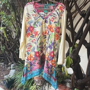 Johnny Was Multicolor Silk Floral Tunic
